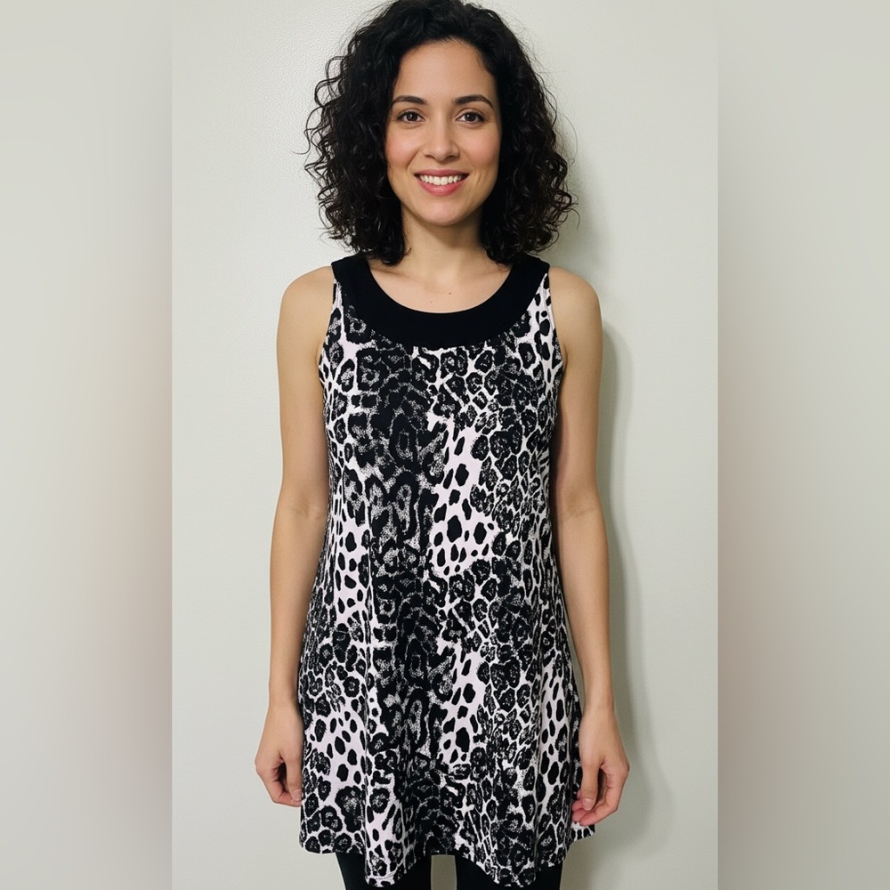 Ellen Parker Women's Black and White Leopard Print Dress Size L